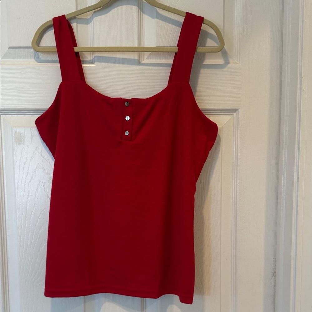Chic Red Women's Tank Top with Button Detail